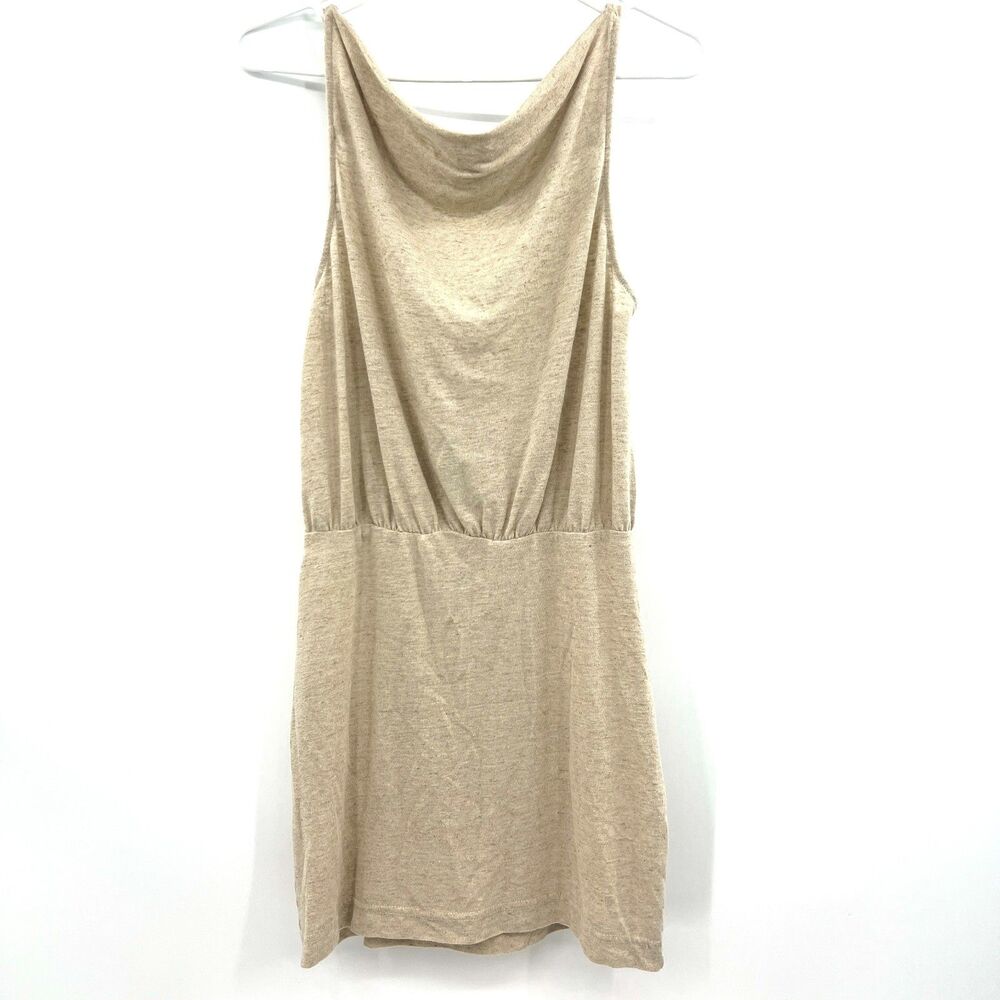 FP Beach Free People Linen Blend Dress Beige Cowl Neck Tie Back Small S/P